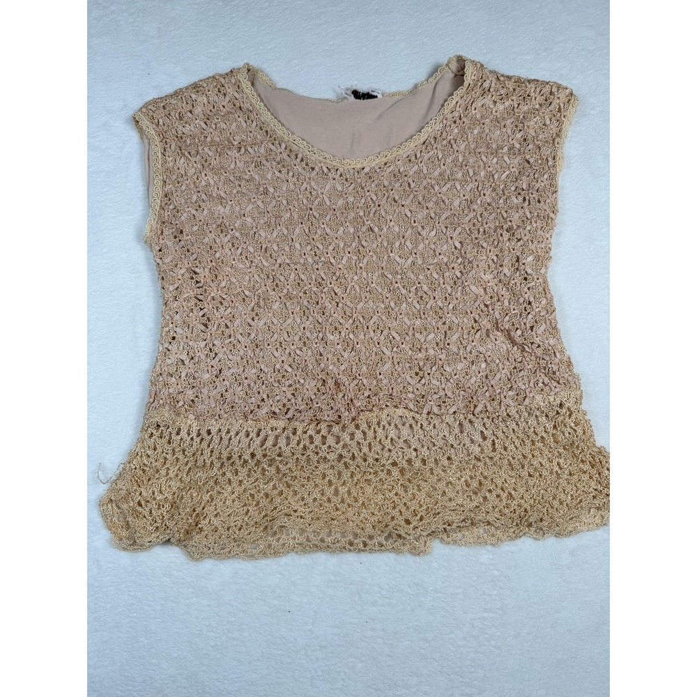 Weber Blouse Womens Small Beige Crochet Knit Lined Sleeveless Summer Top